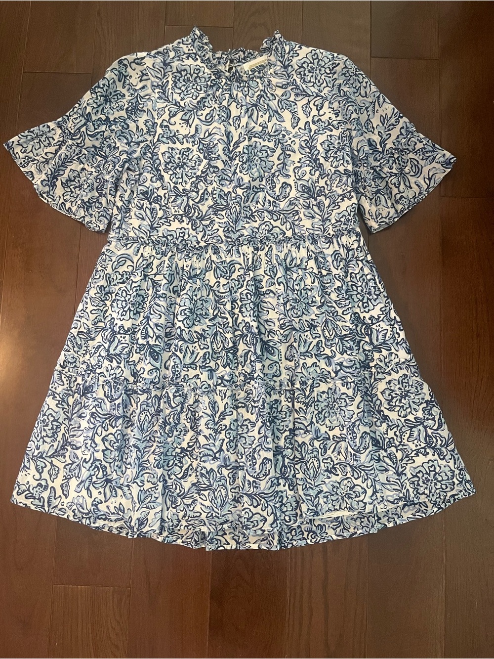 Sail to Sable Blue Floral Print Dress - Casual Tiered Sundress